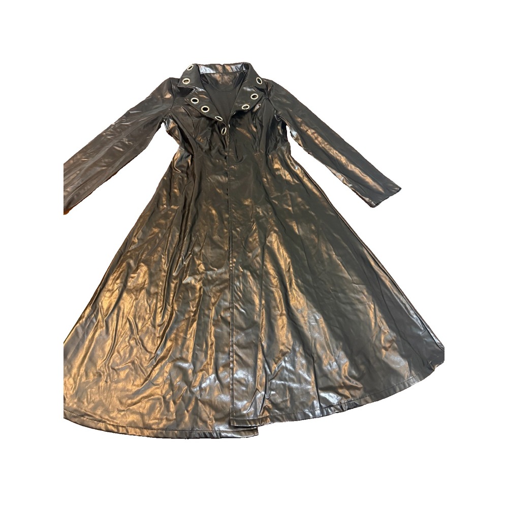 Goth Faux Leather Trench Coat‎ Long Maxi Jacket Grommet Collar Matrix Style M